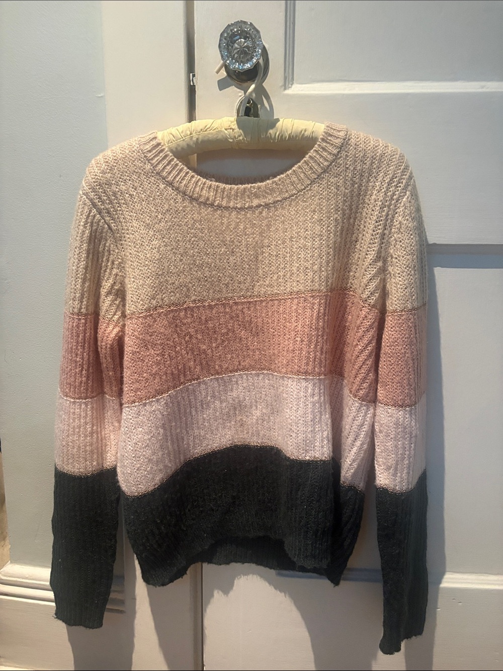 Striped Crewneck Sweater in Pink, Cream & Green
